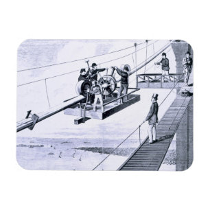 Bouw van de Brooklyn Bridge, New York (litho) Magneet