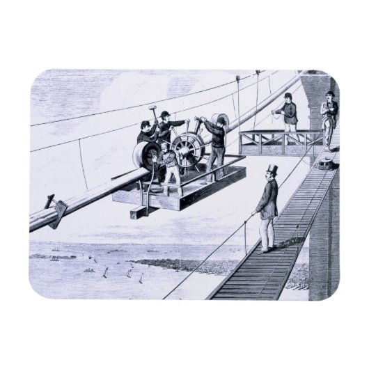 Bouw van de Brooklyn Bridge, New York (litho) Magneet (Horizontaal)
