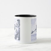 Bouw van de Brooklyn Bridge, New York (litho) Mok (Midden)