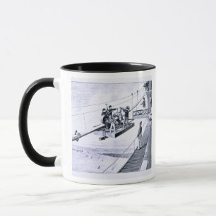 Bouw van de Brooklyn Bridge, New York (litho) Mok