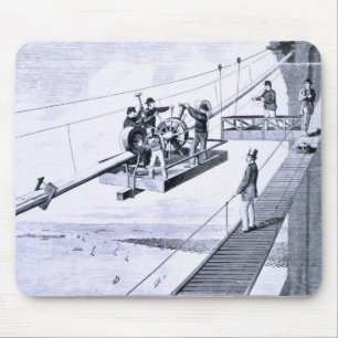 Bouw van de Brooklyn Bridge, New York (litho) Muismat