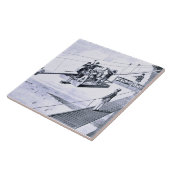 Bouw van de Brooklyn Bridge, New York (litho) Tegeltje (Zijkant)