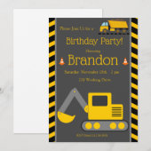 Bouw van de dag Uitnodiging, Bull Dozer Kaart (Voorkant / Achterkant)