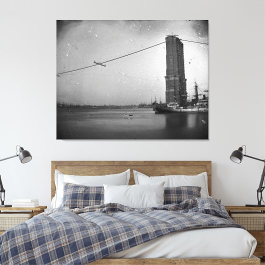 Bouw van de foto van de Brooklyn Bridge Canvas Afdruk (Insitu (Slaapkamer))