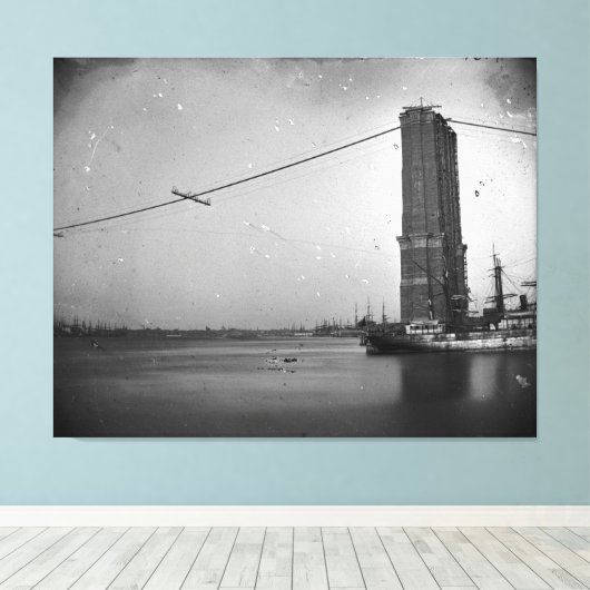 Bouw van de foto van de Brooklyn Bridge Canvas Afdruk (Insitu (Houten vloer))