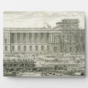 Bouw van de hoofdingang van het Louvre, Parijs Fotoplaat