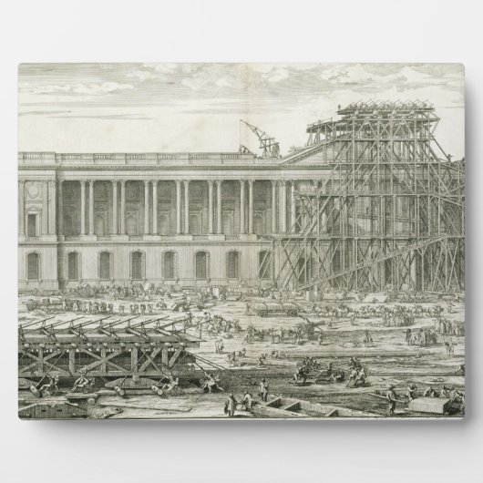 Bouw van de hoofdingang van het Louvre, Parijs Fotoplaat (Voorkant)