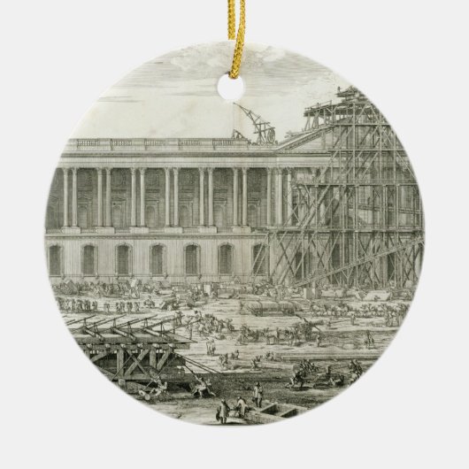 Bouw van de hoofdingang van het Louvre, Parijs Keramisch Ornament (Voorkant)