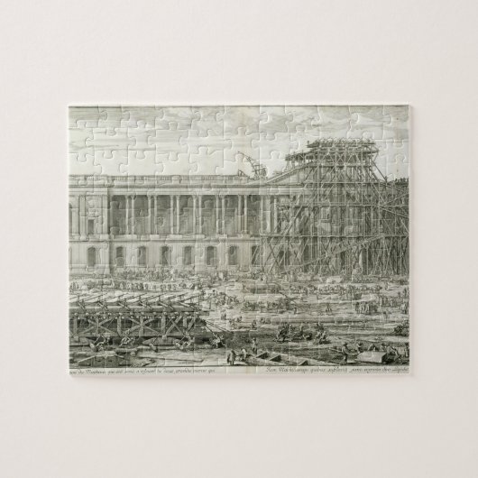 Bouw van de hoofdingang van het Louvre, Parijs Legpuzzel (Horizontaal)