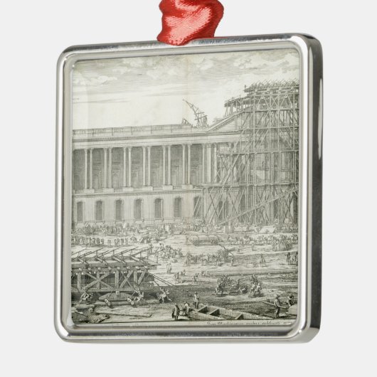 Bouw van de hoofdingang van het Louvre, Parijs Metalen Ornament (Links)