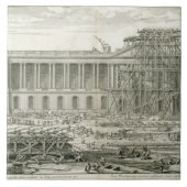 Bouw van de hoofdingang van het Louvre, Parijs Tegeltje (Voorkant)
