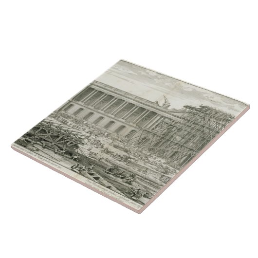 Bouw van de hoofdingang van het Louvre, Parijs Tegeltje (Zijkant)
