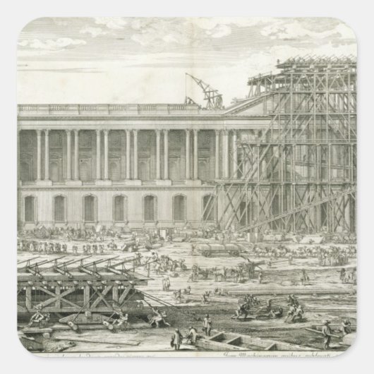 Bouw van de hoofdingang van het Louvre, Parijs Vierkante Sticker (Voorkant)