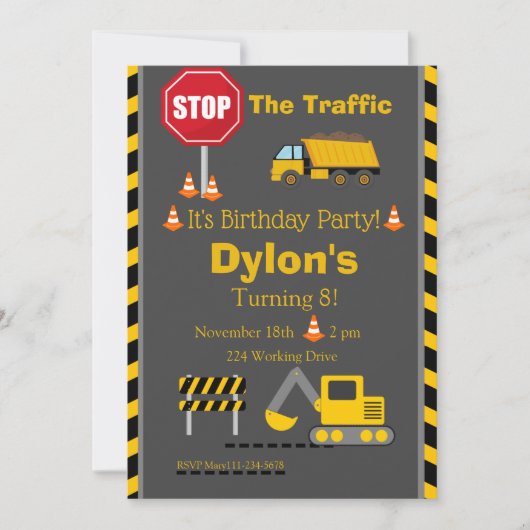 Bouw van de vogeldag Uitnodiging Bull Dozer Invi (Voorkant)