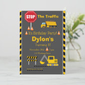 Bouw van de vogeldag Uitnodiging Bull Dozer Invi (Staand voorkant)