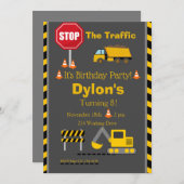 Bouw van de vogeldag Uitnodiging Bull Dozer Invi (Voorkant / Achterkant)