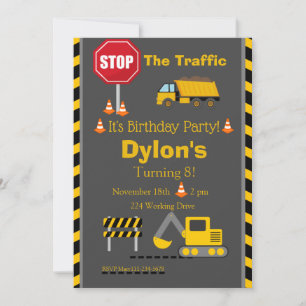 Bouw van de vogeldag Uitnodiging Bull Dozer Invi