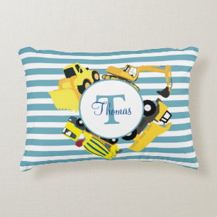 Bouw van een monogram met blauwe strepen accent kussen