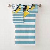 Bouw van een monogram met blauwe strepen bad handdoek (Insitu)