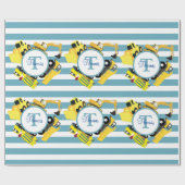 Bouw van een monogram met blauwe strepen cadeaupapier (Vlak)