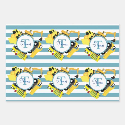 Bouw van een monogram met blauwe strepen inpakpapier vel (Voorkant 2)