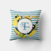 Bouw van een monogram met blauwe strepen kussen (Achterkant)