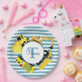 Bouw van een monogram met blauwe strepen papieren bordje (Feest)