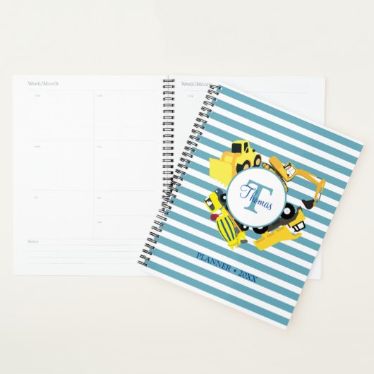 Bouw van een monogram met blauwe strepen planner (Display)