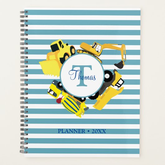 Bouw van een monogram met blauwe strepen planner (Voorkant)