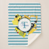 Bouw van een monogram met blauwe strepen sherpa deken (Voorkant)