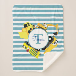 Bouw van een monogram met blauwe strepen sherpa deken