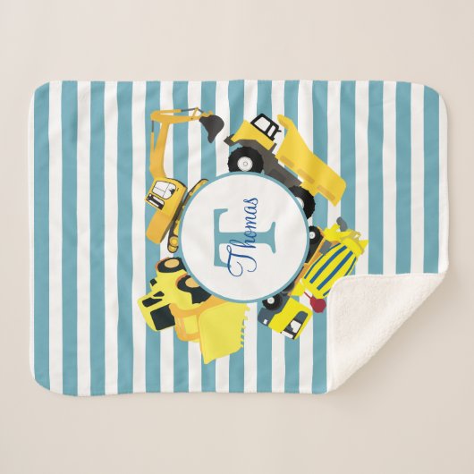 Bouw van een monogram met blauwe strepen sherpa deken (Voorkant (horizontaal))