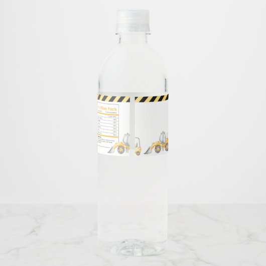 Bouw van een vrachtwagen op een dag waterfles etiket (Achterkant)