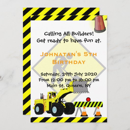 Bouw van graafmachines Vervroegde dag Kaart (Voorkant / Achterkant)