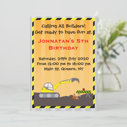 Bouw van graafmachines Vervroegde dag Kaart (Staand voorkant)