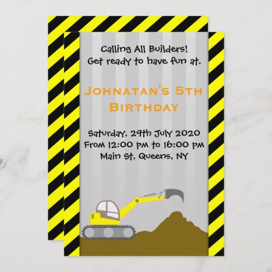 Bouw van graafmachines Vervroegde dag Kaart (Voorkant / Achterkant)