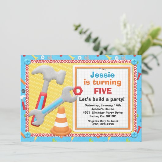 Bouw van hulpmiddelen Vervroegde dag van de Uitnod Kaart (Staand voorkant)