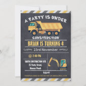 Bouw van vrachtwagen Chalkboard Birthday Uitnodigi Kaart (Voorkant)
