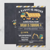 Bouw van vrachtwagen Chalkboard Birthday Uitnodigi Kaart (Voorkant / Achterkant)