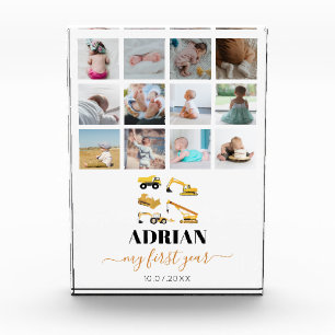 Bouw van vrachtwagens Baby Eerste jaar Foto collag