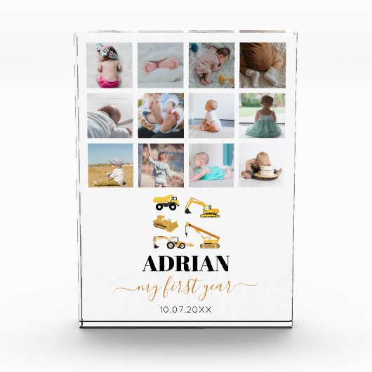 Bouw van vrachtwagens Baby Eerste jaar Foto collag (Voorkant)