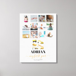 Bouw van vrachtwagens Baby Eerste jaar Foto collag Canvas Afdruk