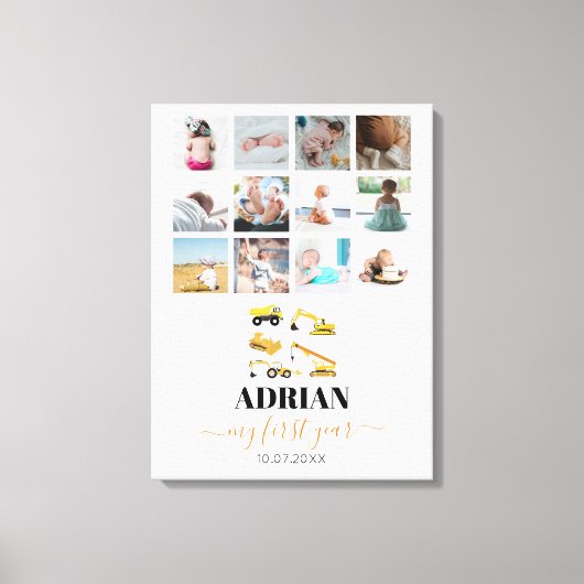 Bouw van vrachtwagens Baby Eerste jaar Foto collag Canvas Afdruk (Voorkant)