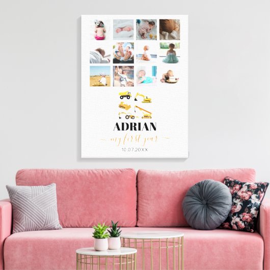 Bouw van vrachtwagens Baby Eerste jaar Foto collag Canvas Afdruk (Insitu (Woonkamer))