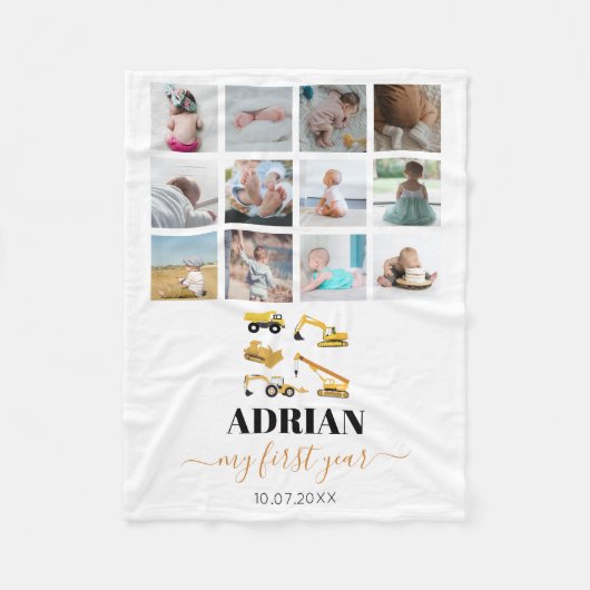 Bouw van vrachtwagens Baby Eerste jaar Foto collag Fleece Deken (Voorkant)