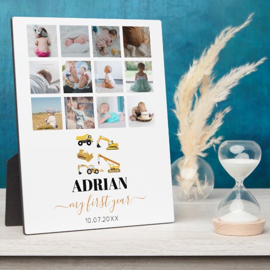 Bouw van vrachtwagens Baby Eerste jaar Foto collag Fotoplaat (Zijkant)