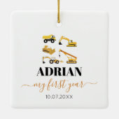 Bouw van vrachtwagens Baby Eerste jaar Foto collag Keramisch Ornament (Achterkant)