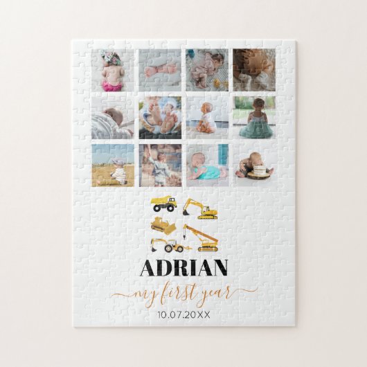 Bouw van vrachtwagens Baby Eerste jaar Foto collag Legpuzzel (Verticaal)