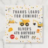 Bouw van vrachtwagens Birthday Party Bedankjes Labels (Voorkant)