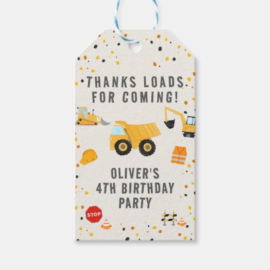 Bouw van vrachtwagens Birthday Party Cadeaulabel (Voorkant)